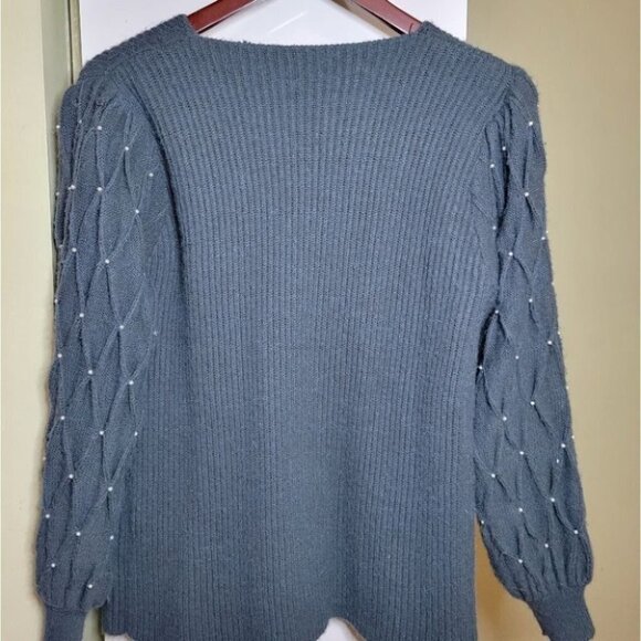 ❤️ 3 for $35 Vintage pearl balloon sleeve cardigan sweater puff shoulder small - Picture 6 of 8